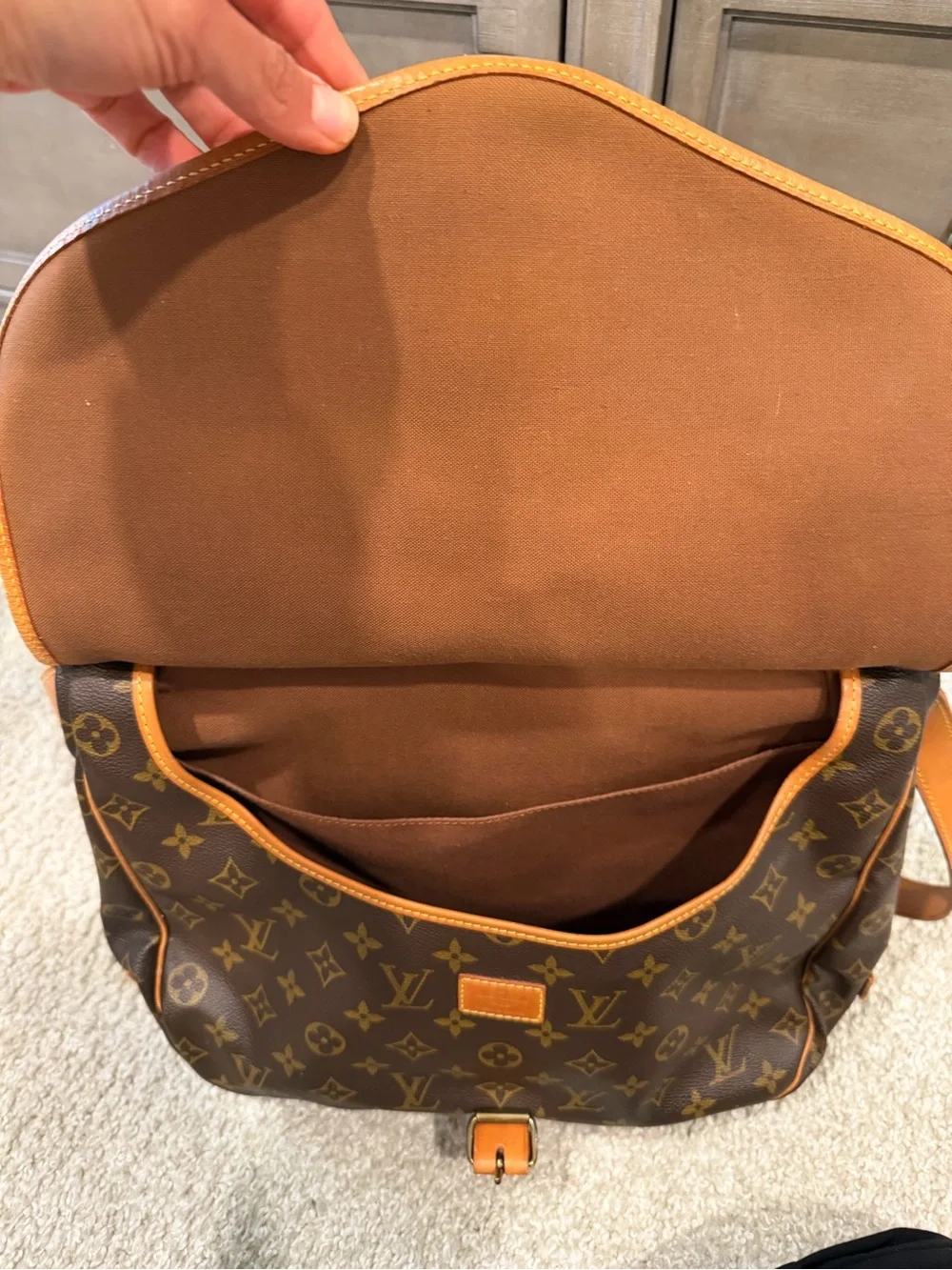 Louis Vuitton Monogram Canvas Messenger Bag with Tan Trim